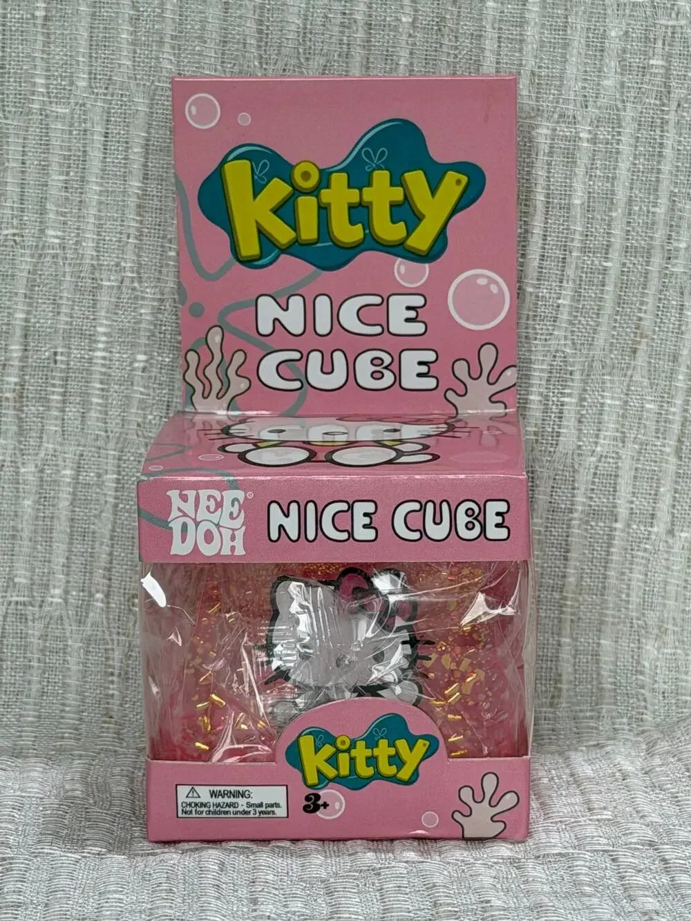 Needoh Hello Kitty Nice Cube, Pink Glitter Squishy Cube, New Unopened